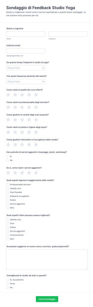 Sondaggio Di Feedback Per Studio Di Yoga