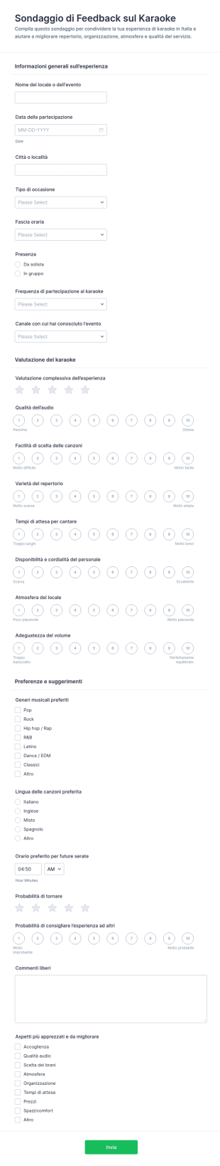Sondaggio Di Feedback Sul Karaoke