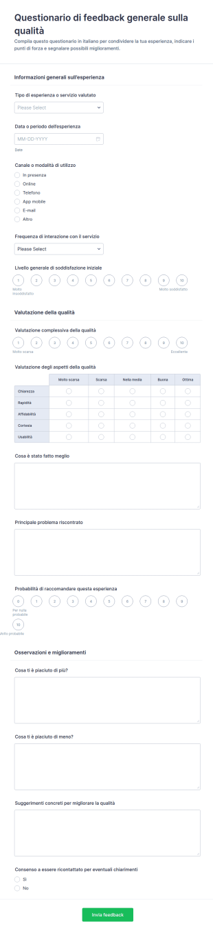 Sondaggio Di Feedback Sulla Qualità Generale
