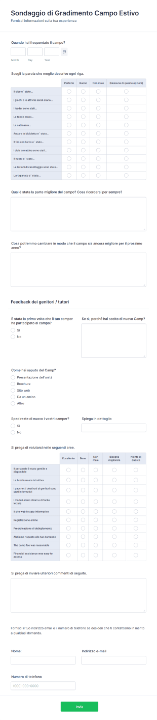 Sondaggio Di Gradimento Campo Estivo Form Template