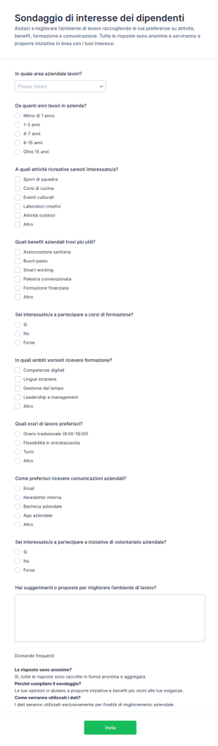 Sondaggio Di Interesse Dei Dipendenti