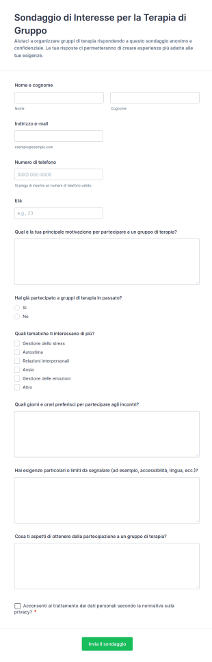 Sondaggio Di Interesse Per La Terapia Di Gruppo