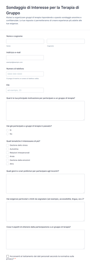 Sondaggio Di Interesse Per La Terapia Di Gruppo