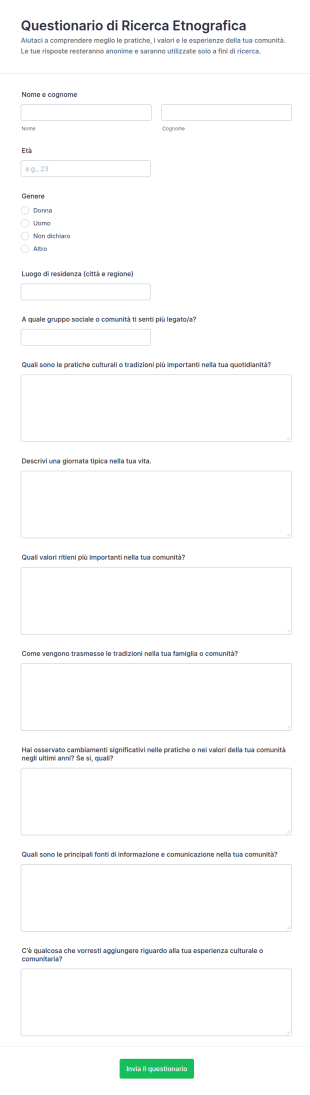Sondaggio Di Ricerca Etnografica