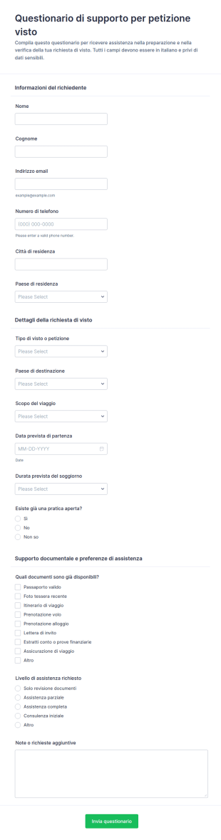 Sondaggio Di Supporto Per La Richiesta Di Visto