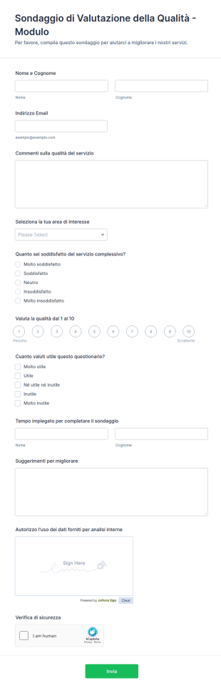 Sondaggio Di Valutazione Della Qualità Modulo