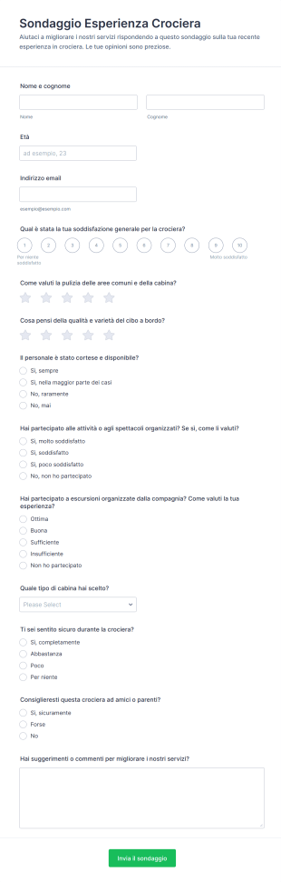 Sondaggio Esperienza Crociera