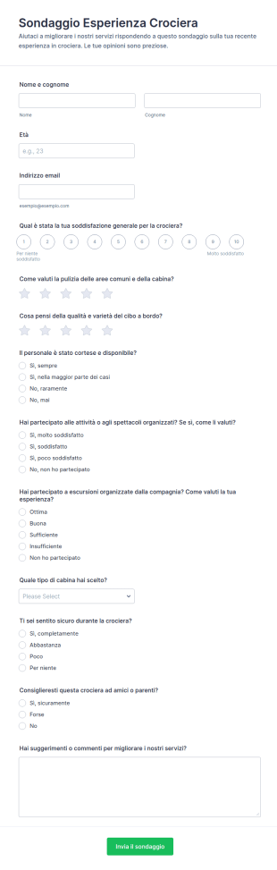 Sondaggio Esperienza Crociera