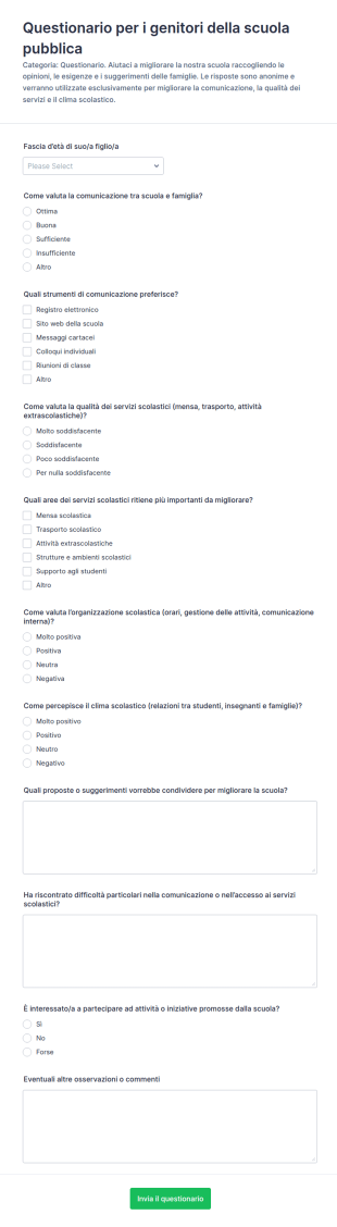 Sondaggio Per Genitori Di Scuola Pubblica