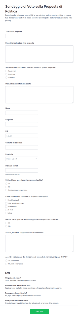 Sondaggio Per La Votazione Di Proposte Politiche