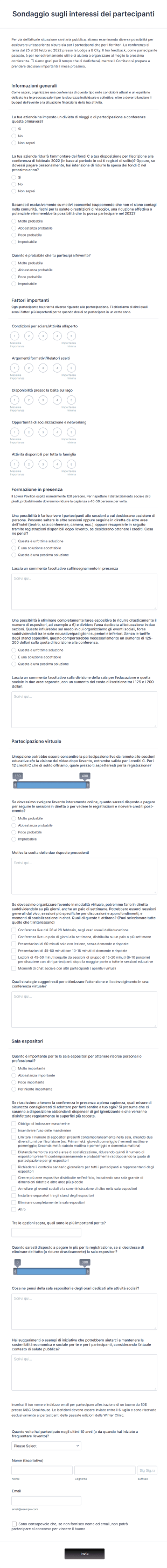 Sondaggio Sugli Interessi Dei Partecipanti All'evento