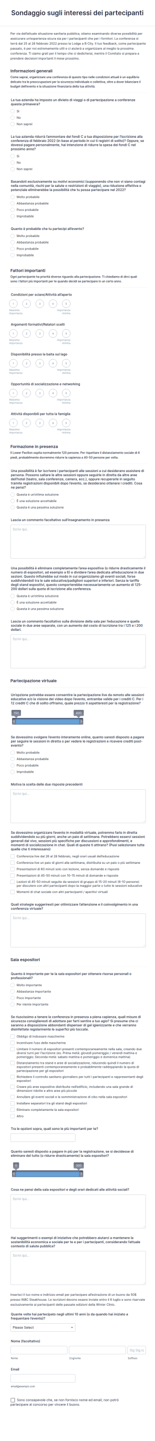 Sondaggio Sugli Interessi Dei Partecipanti All'evento