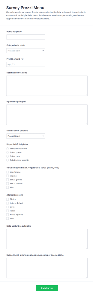 Sondaggio Sui Prezzi Del Menu Form
