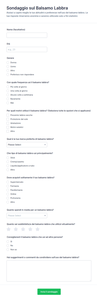 Sondaggio Sul Balsamo Labbra