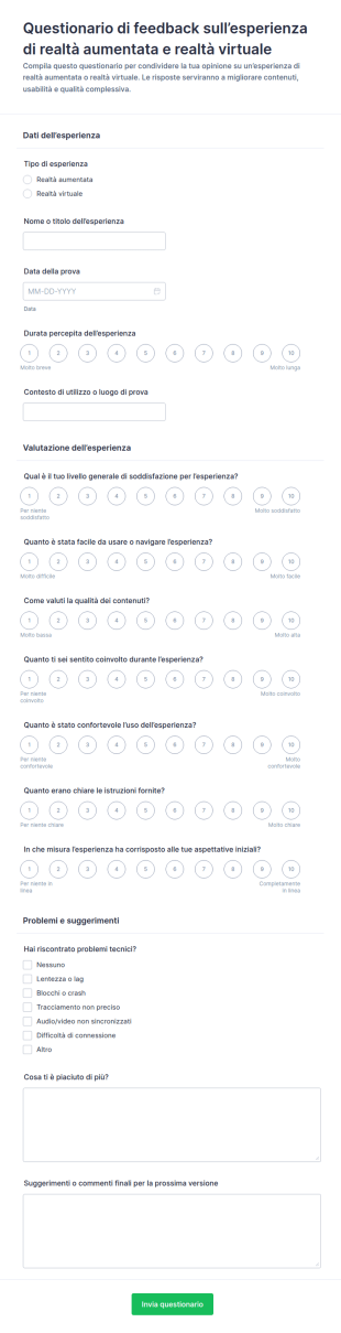 Sondaggio Sul Feedback Dell’Esperienza AR/VR
