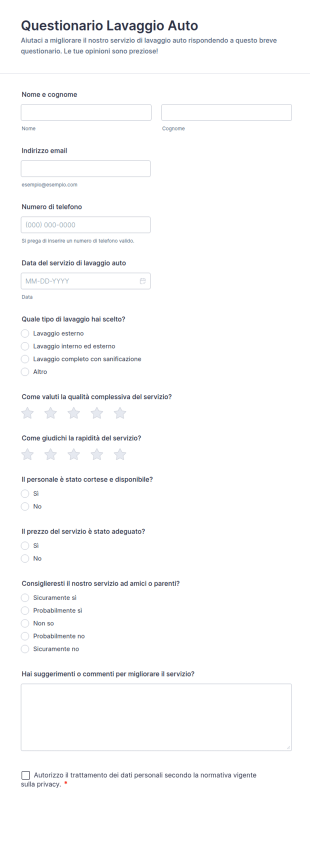 Sondaggio Sul Lavaggio Dell'Auto Form