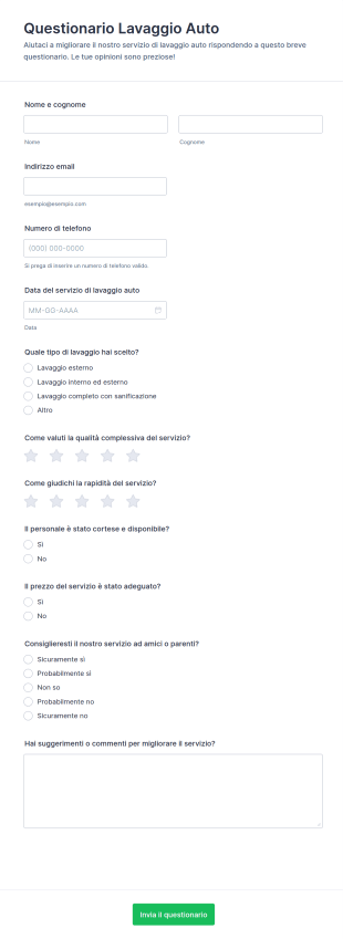 Sondaggio Sul Lavaggio Dell'Auto Form