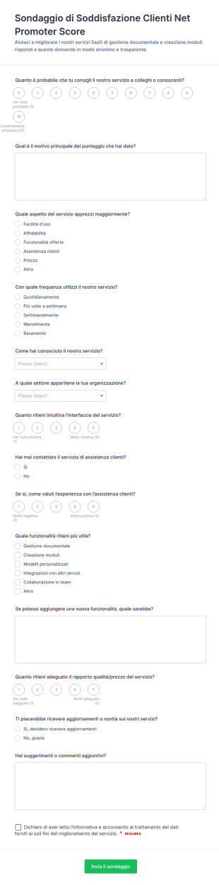 Sondaggio Sul Punteggio Promotore Netto