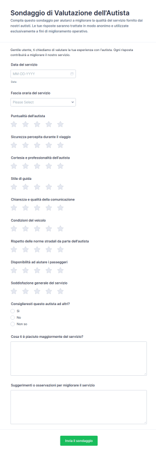 Sondaggio Sul Rendimento Del Conducente