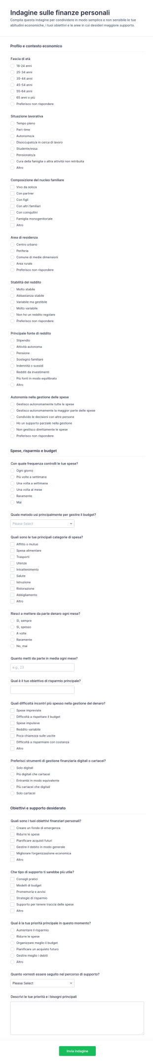 Sondaggio Sulla Gestione Finanziaria Personale