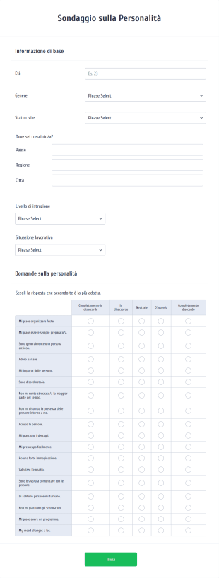 Sondaggio Sulla Personalità Form Template