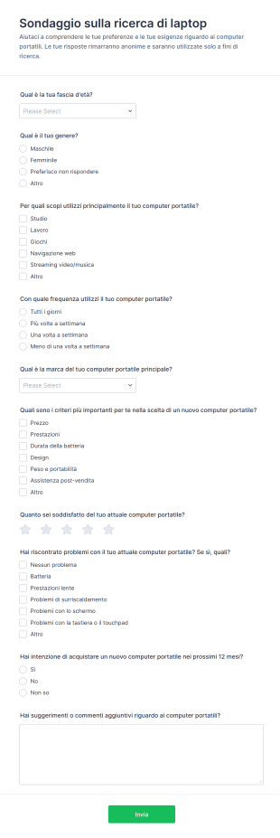 Sondaggio Sulla Ricerca Di Laptop