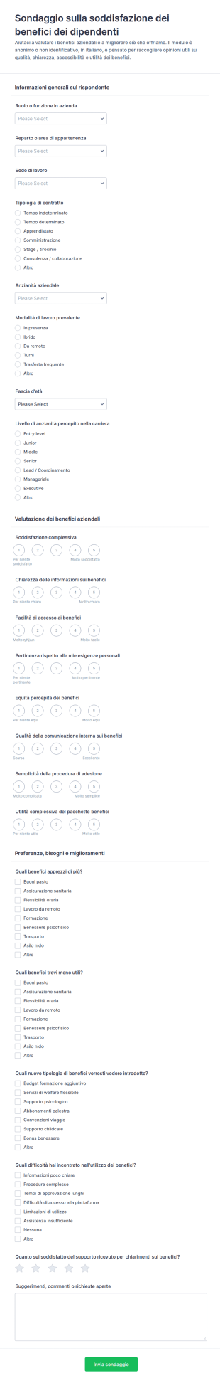 Sondaggio Sulla Soddisfazione Dei Benefit Aziendali