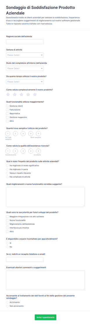 Sondaggio Sulla Soddisfazione Del Prodotto B2B