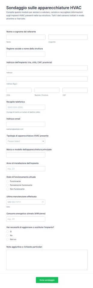 Sondaggio Sull'Attrezzatura HVAC Form