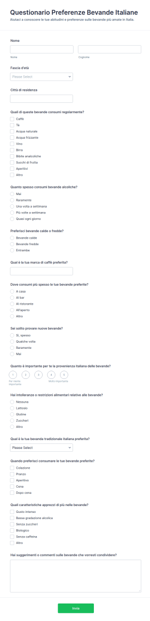Sondaggio Sulle Preferenze Di Bevande