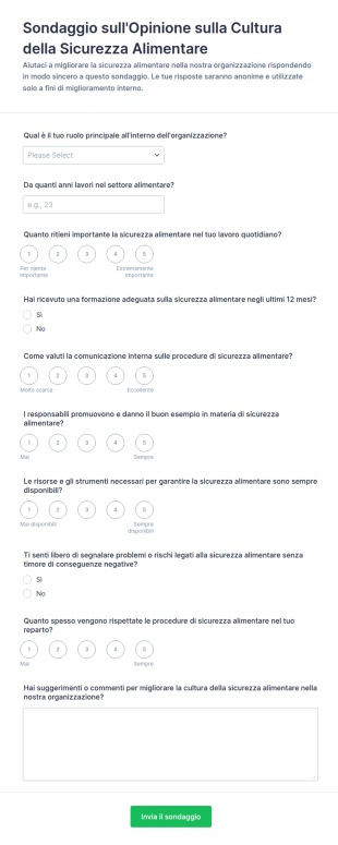 Sondaggio Sull'Opinione Sulla Cultura Della Sicurezza Alimentare