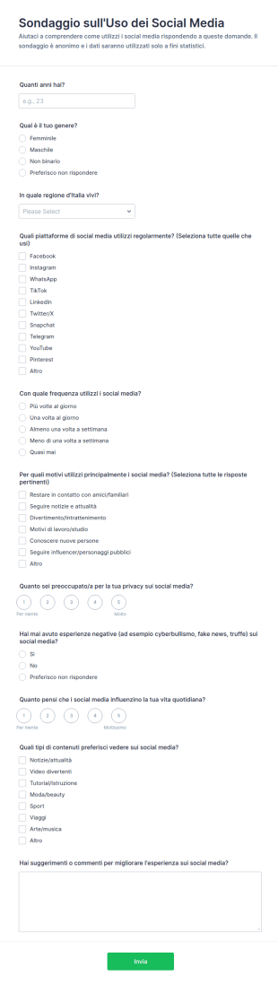 Sondaggio Sull'Uso Dei Social Media