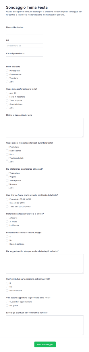 Sondaggio Temi Della Festa