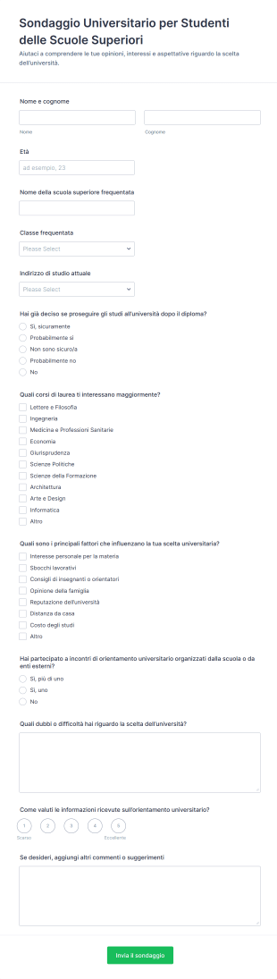 Sondaggio Universitario Per Studenti Delle Scuole Superiori