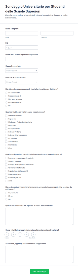 Sondaggio Universitario Per Studenti Delle Scuole Superiori