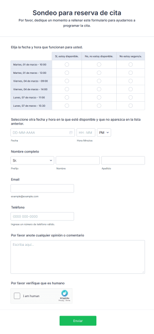 Sondeo Para Reserva De Cita Form Template