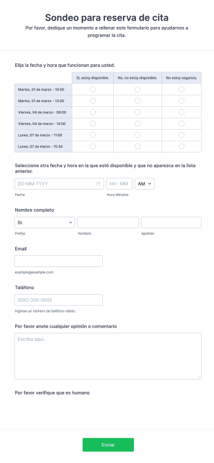 Sondeo Para Reserva De Cita