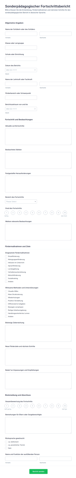 Sonderpädagogischer Fortschrittsbericht Fragebogen