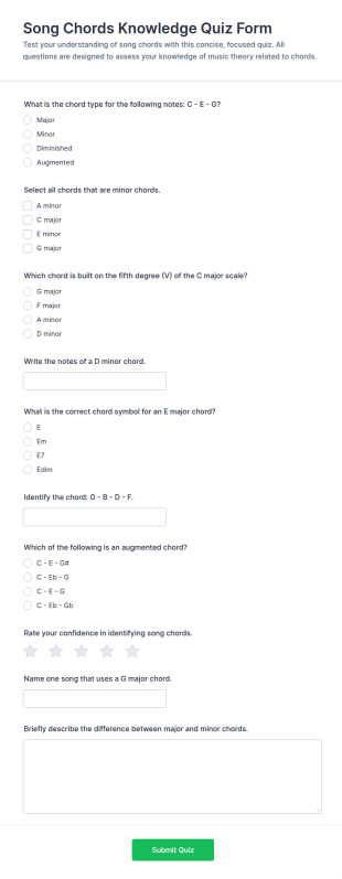 Song Chords Knowledge Quiz Form Template