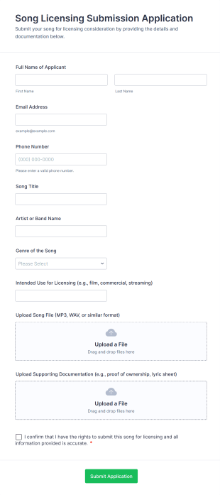 Song Licensing Submission Application Form Template
