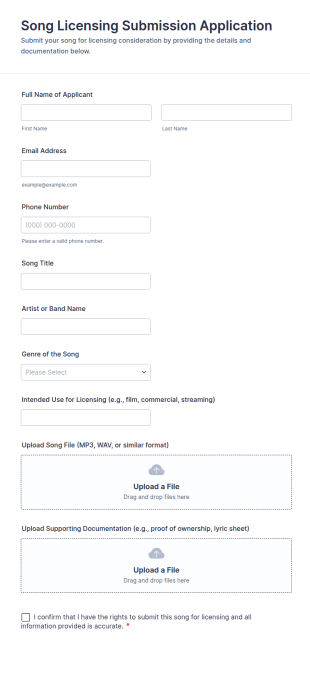 Song Licensing Submission Application Form Template