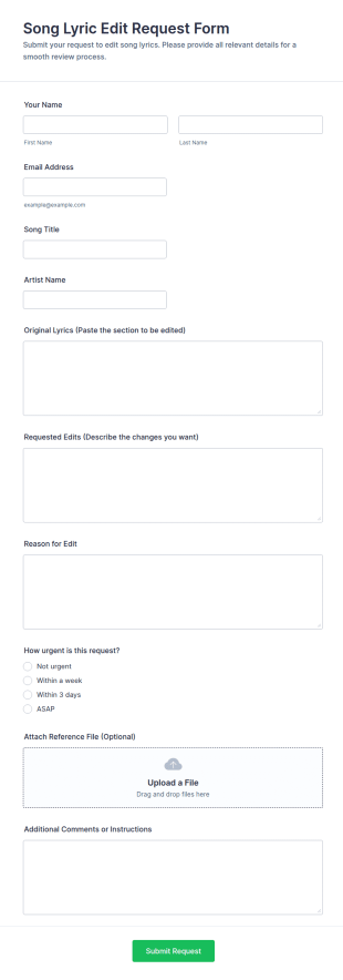 Song Lyric Edit Request Form Template