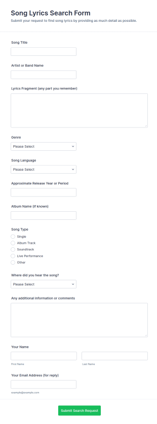Song Lyrics Search Form Template