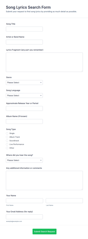 Song Lyrics Search Form Template