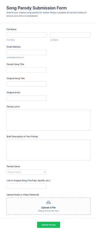 Song Parody Submission Form Template