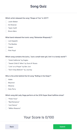 Song Quiz Form Template