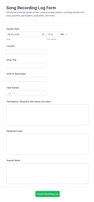 Song Recording Log Form Template