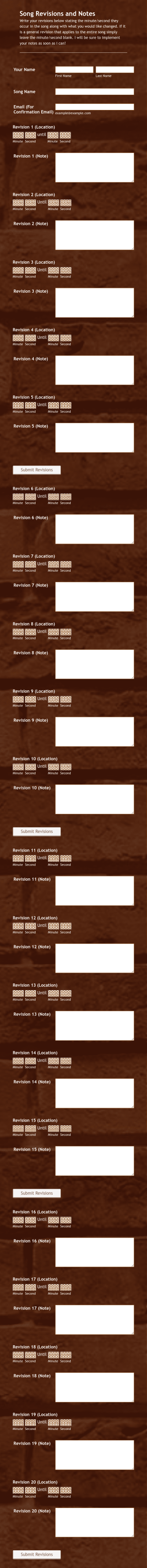 Song Revisions And Notes Form Template