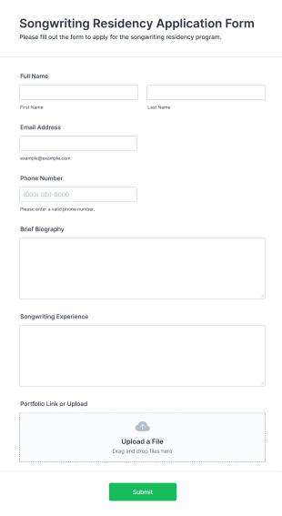 Songwriting Residency Application Form Template