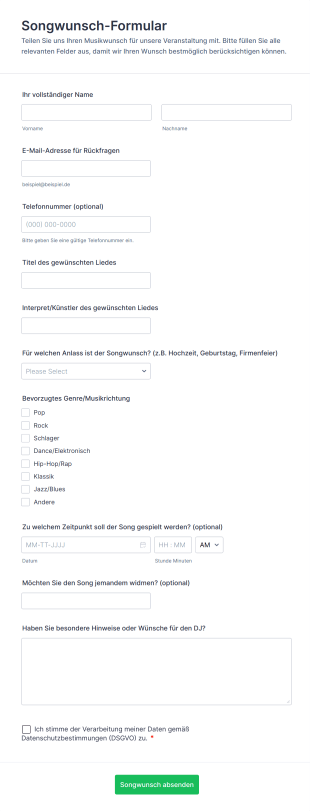 Songwunsch Formular
